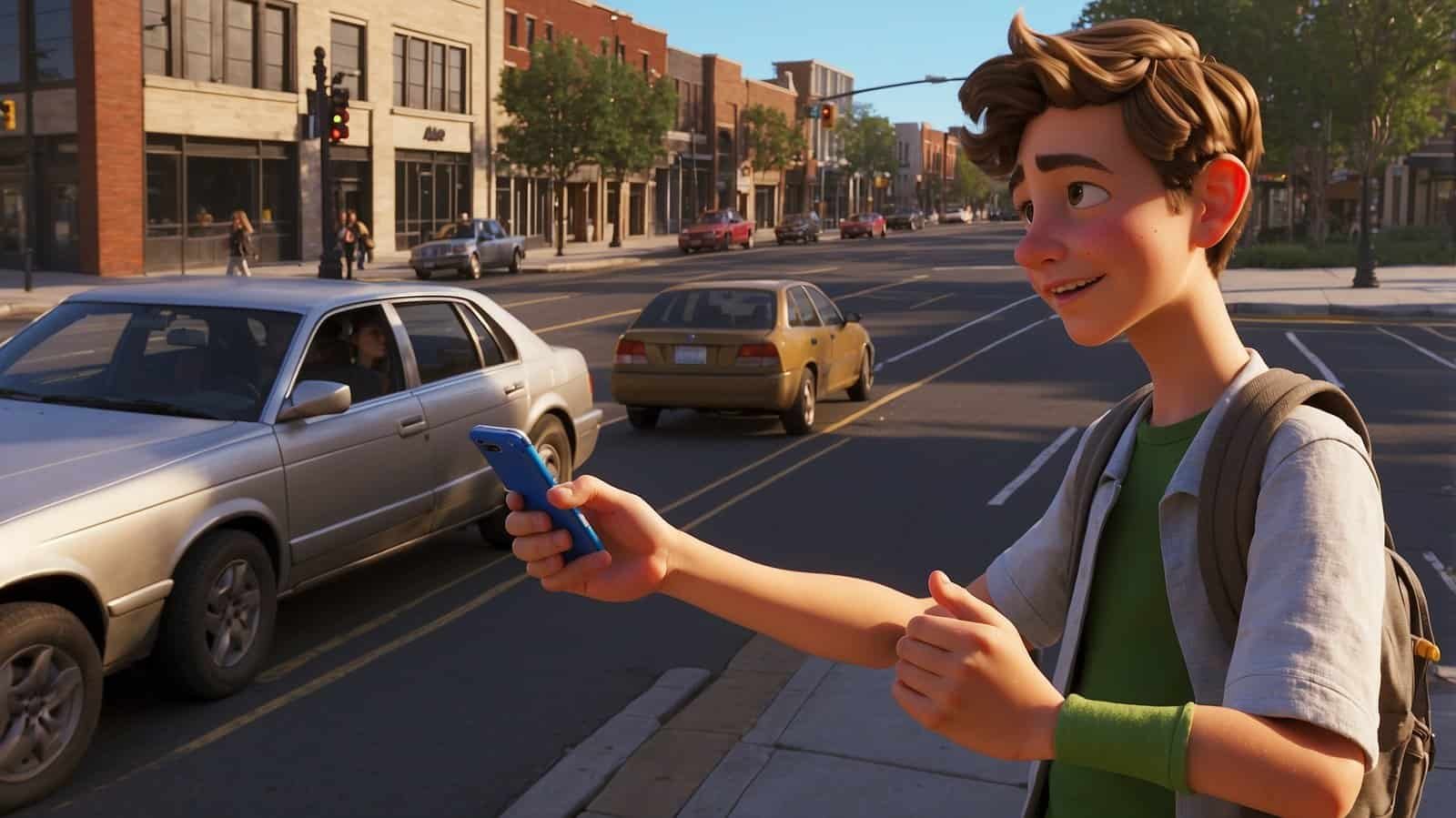 Young kid in the streets with his smartphone