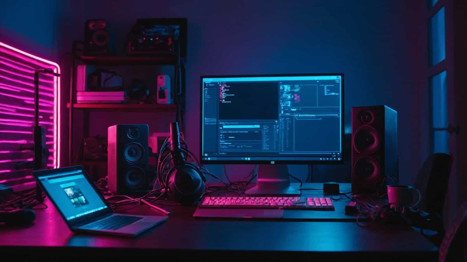 Neon lighted room to make online course