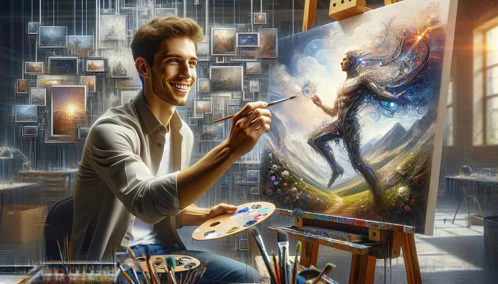 a man painting a picture