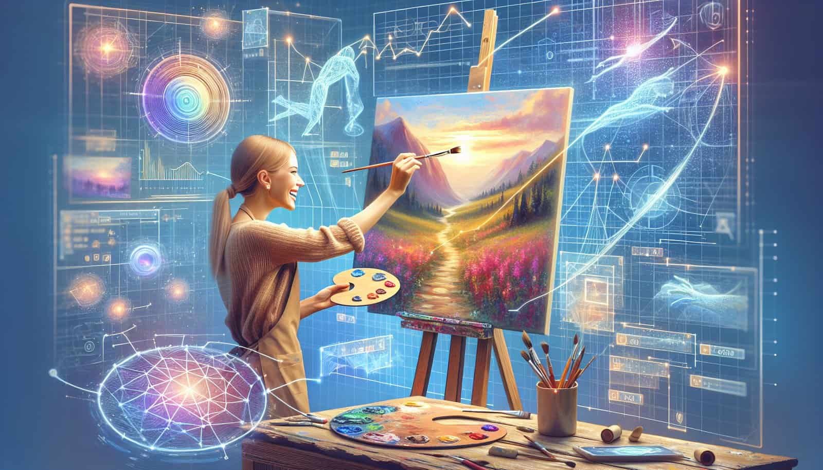 a woman painting a picture